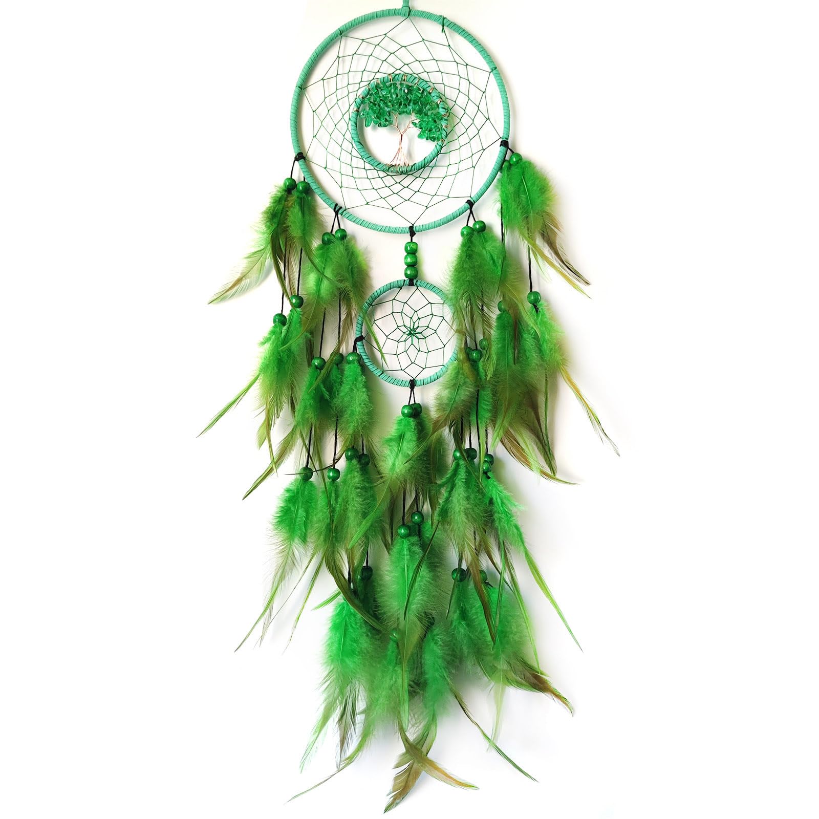 SOYUZU Green Dream Catcher Wall Decor Crystal Tree of Life Dream Catchers Handmade Feather Dreamcatcher Wall Hanging Ornament for Bedroom Living Room