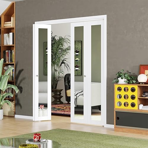 Miniatura 12 de BARNER HOME Puertas Bi-Fold, Puertas de Armario con Un Espejo para Abertura de 30 pulgadas x 80 pulgadas, Puerta de Armario Plegable con Kits