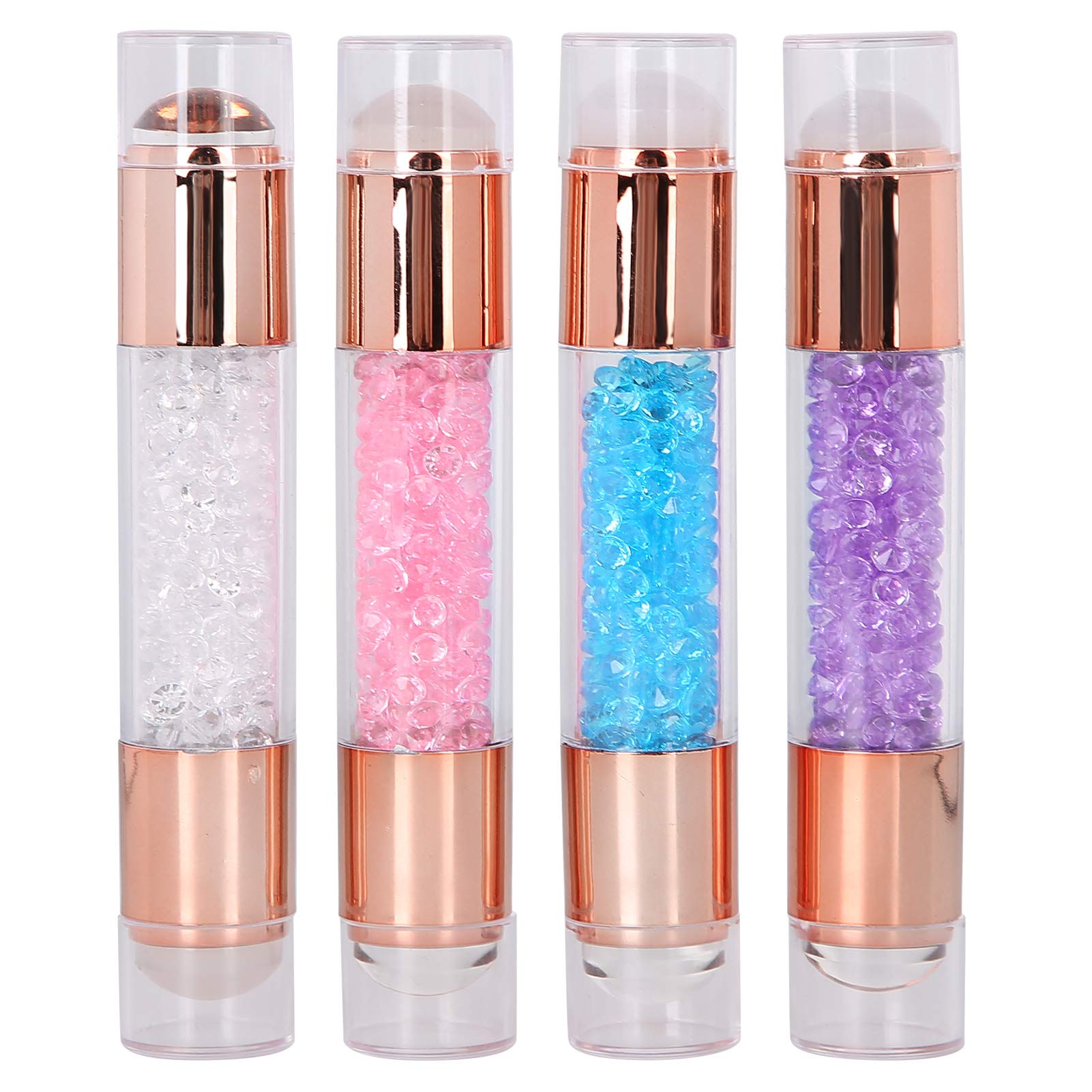 Generic Stylos Tampons en Silicone pour Manucure, Design à Double Tête, Résine de Silicone Transparente, Colorés, Adaptés à les Designs et Ongles Bleu + Rose + Transparent + Violet