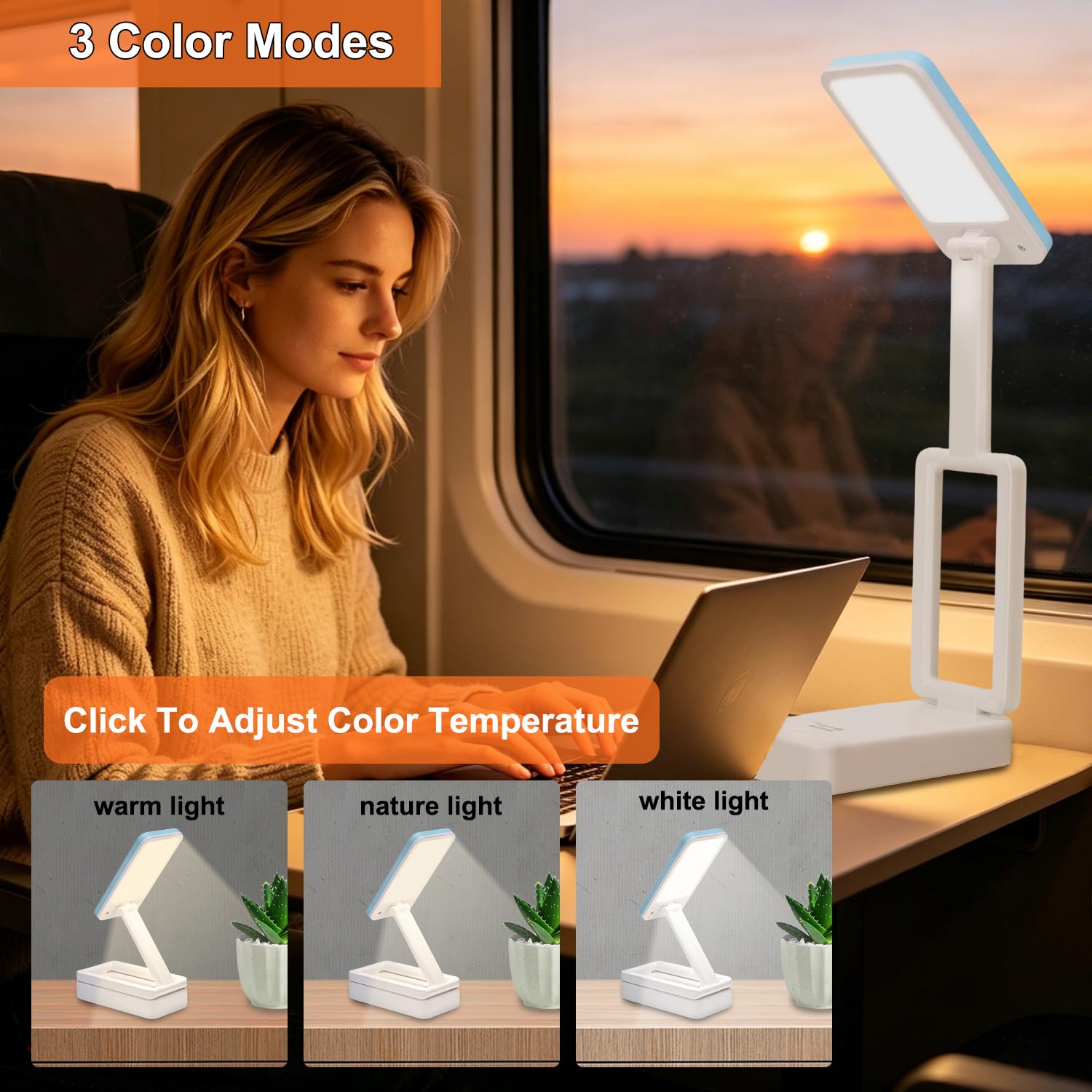 Lampada da Tavolo,LED Lampada da Scrivania Senza Fili, Lampada da Comodino Portatile Dimmerabile,2400mAh Ricaricabile Batteria Lampada Scrivania bambini, Lampada Comodino Camera da Letto