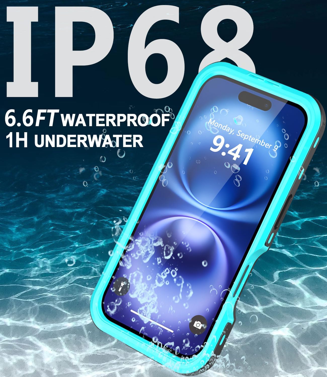 Compatible with iPhone 16 Case Waterproof, Built-in Screen Protector[IP68 Underwater][12FT Military Dropproof] Full Body Shockproof Phone Case for iPhone 16 6.1"(Teal)