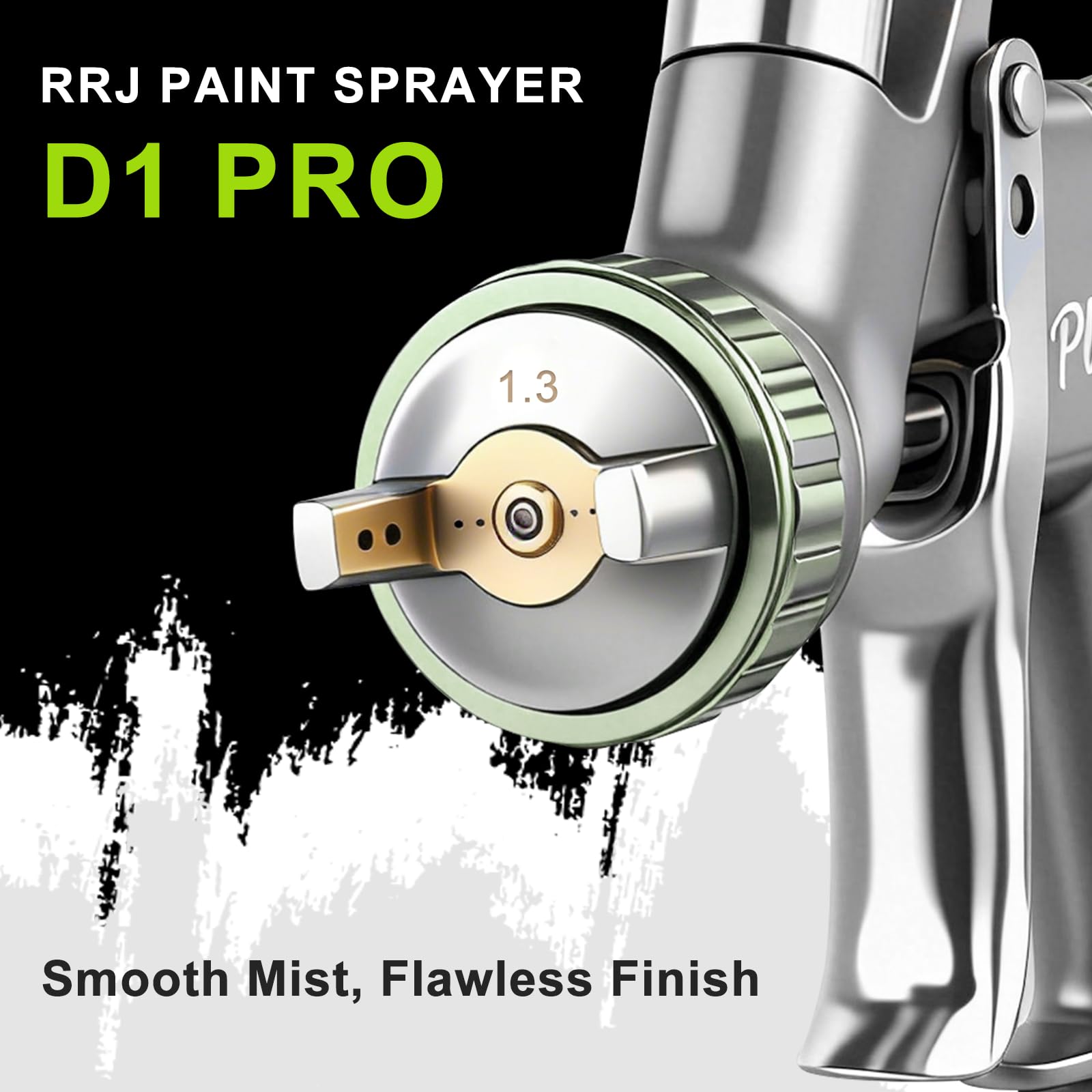 RRJ D1 LVLP Luftspritzpistole, Premium-Kit, Lackierpistole mit 1,3/1,5/1,7 mm Düsen, 10 Stück 650 ml Einwegbecher und Luftfilterregler, Automobil-Lackierpistole für Heimwerker, Malerei, Haus, Wände