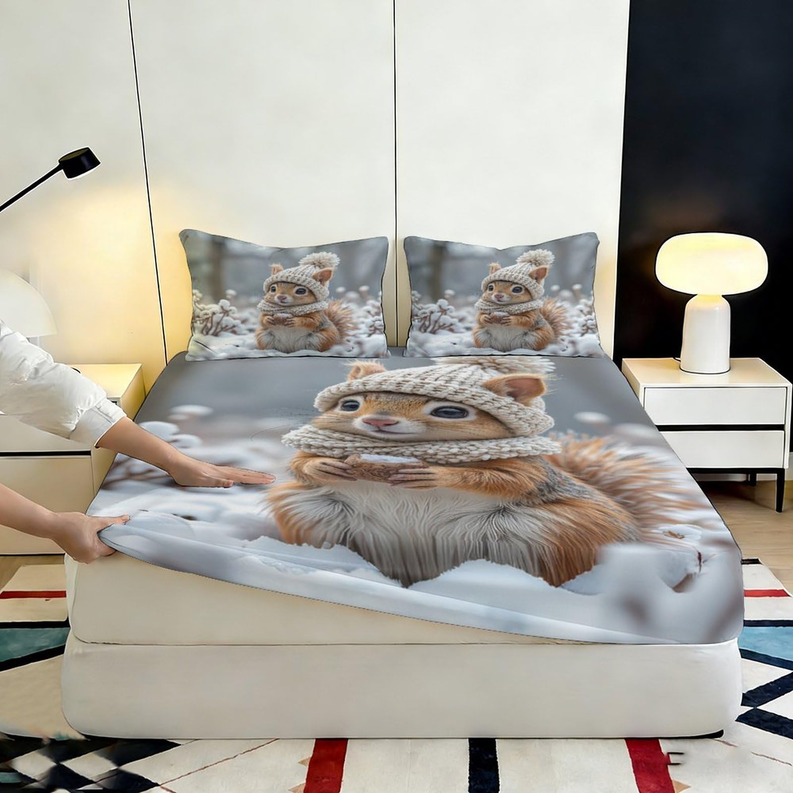 Lenzuolo con scoiattolo stampato 3D, in microfibra, per la casa | morbido, coprimaterasso, facile da pulire, traspirante, lavabile in lavatrice, per ogni stagione, 180 x 200 x 25 cm