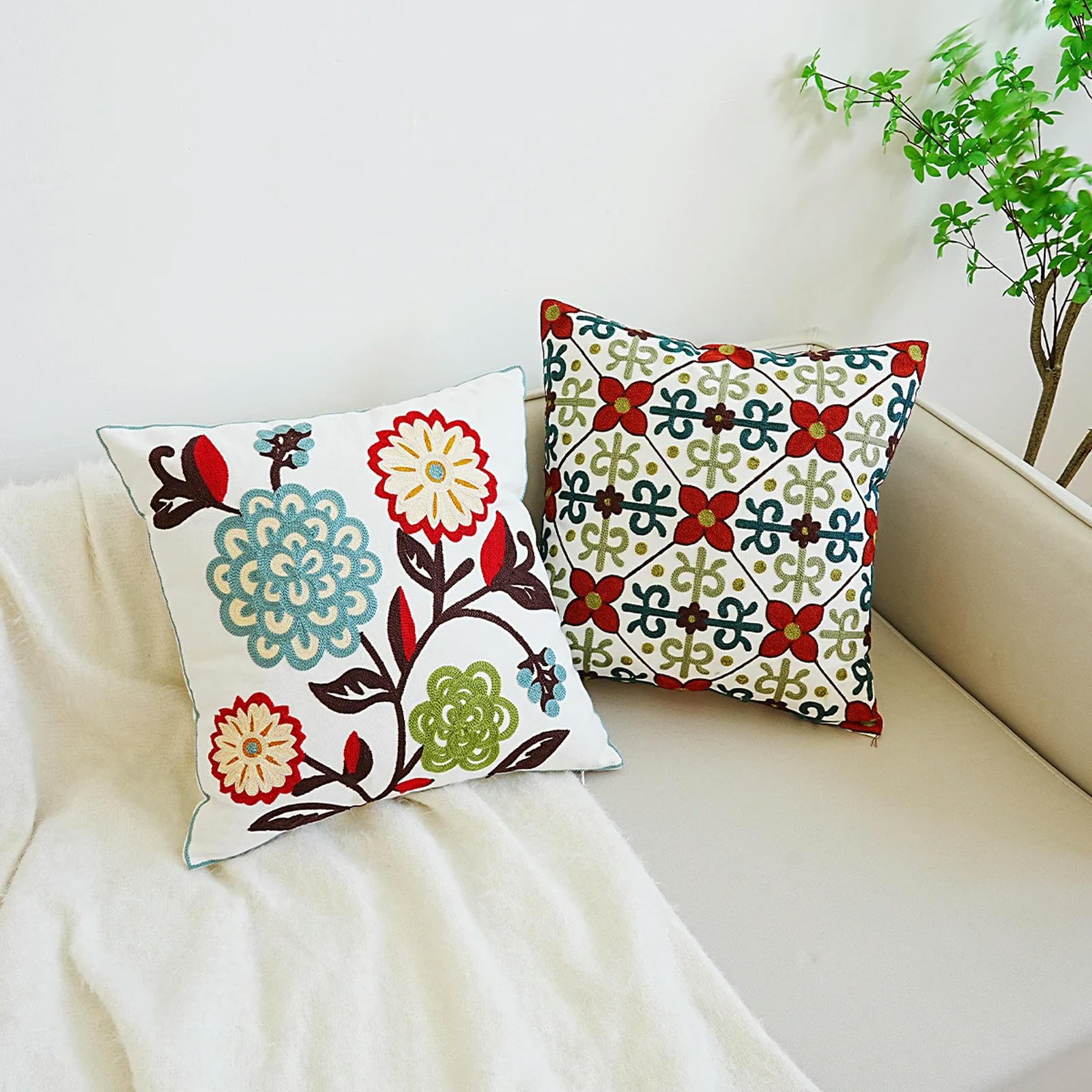 Amazon.co.jp: MANQILE フローラル刺繍クッションカバー 詰め物なし