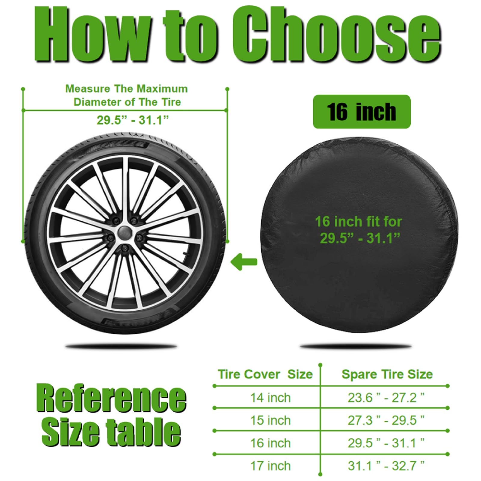 WSSROGY 16" Spare Tire Cover - Thick PU Leather Cover For Jeep, SUV, Truck (Fits 29"-31" Tire Diameter)