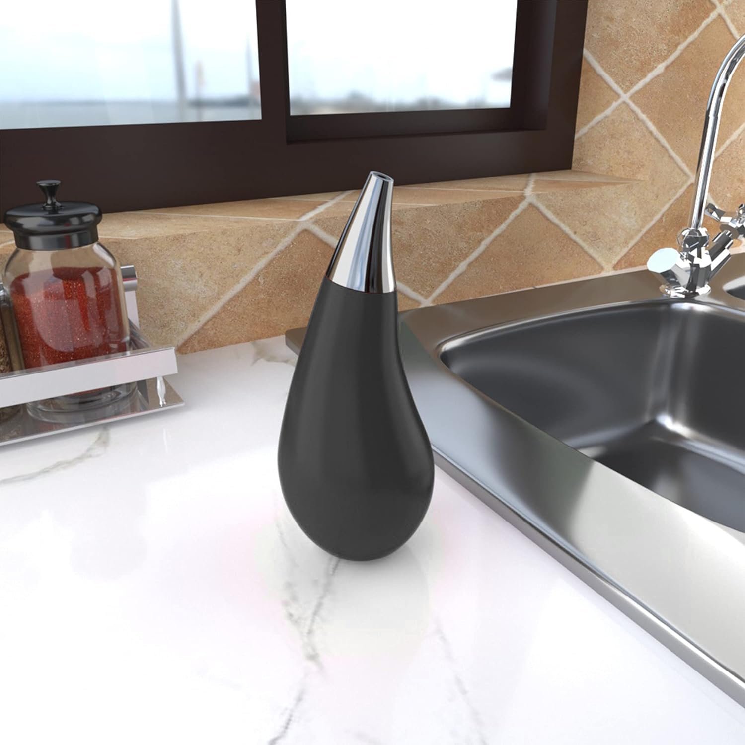 Kitchen Bathroom Counter top Squeezable Soap Dispensers Tear Drop Shape Bottle (Black, ~7oz) : Home & Kitchen