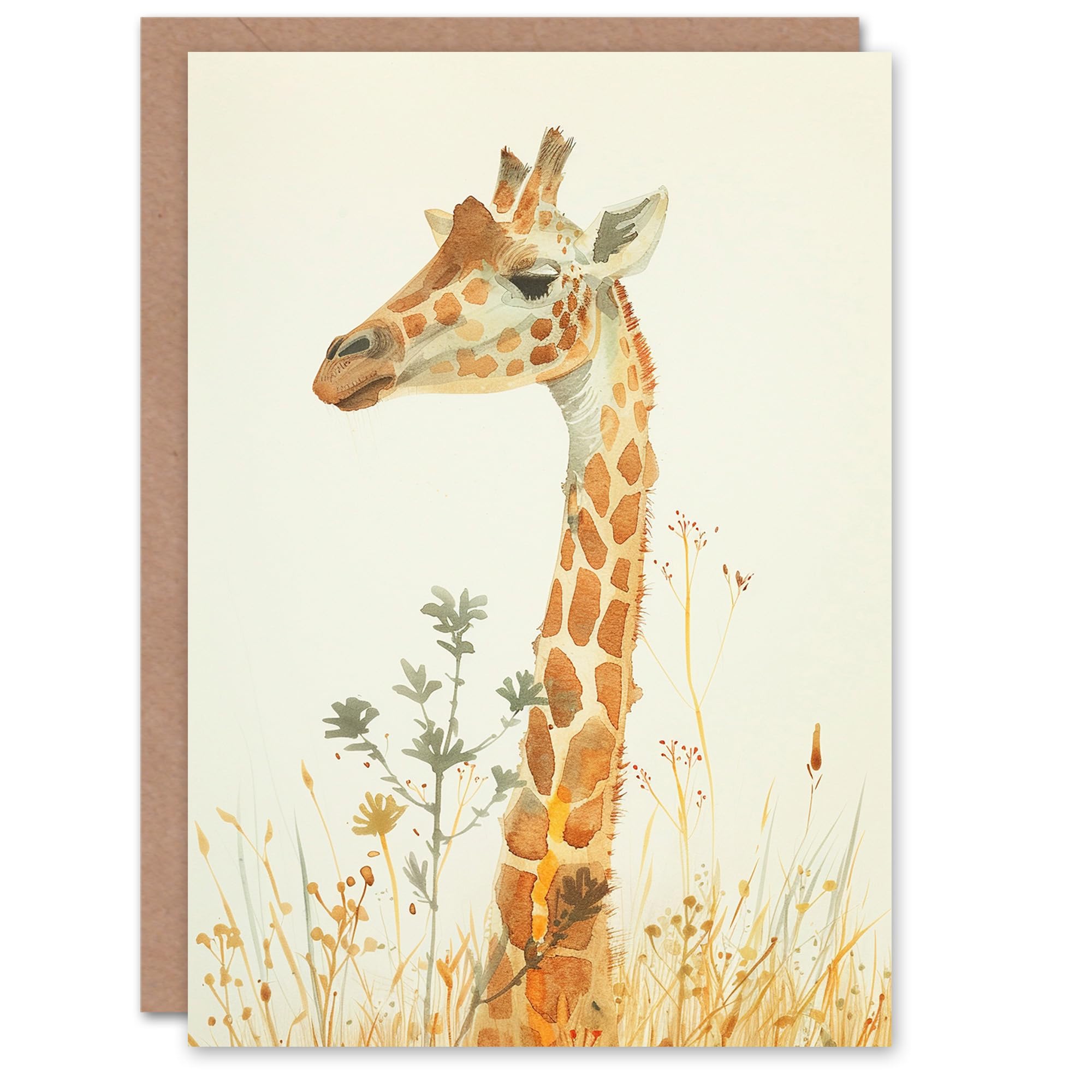 Artery8 Birthday Card Soft Watercolour Giraffe Head Jungle For Son Daughter Girl Boy Kids Happy Card