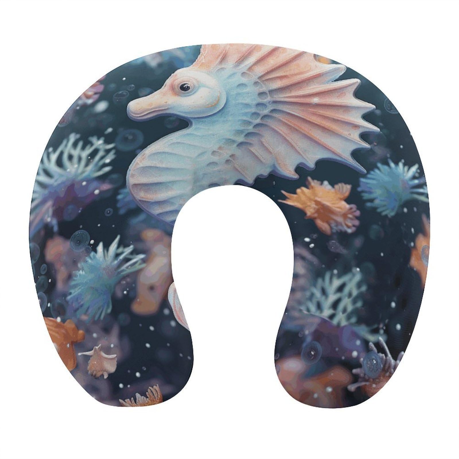 Adfgyerh Style Seahorse And Starfish U-Shaped Pillow，Memory Foam Pillow Core，Cushion ，Provide Neck Support ，Travel Pillow，Suitable For Airplanes, Cars, Homes, And Offices.