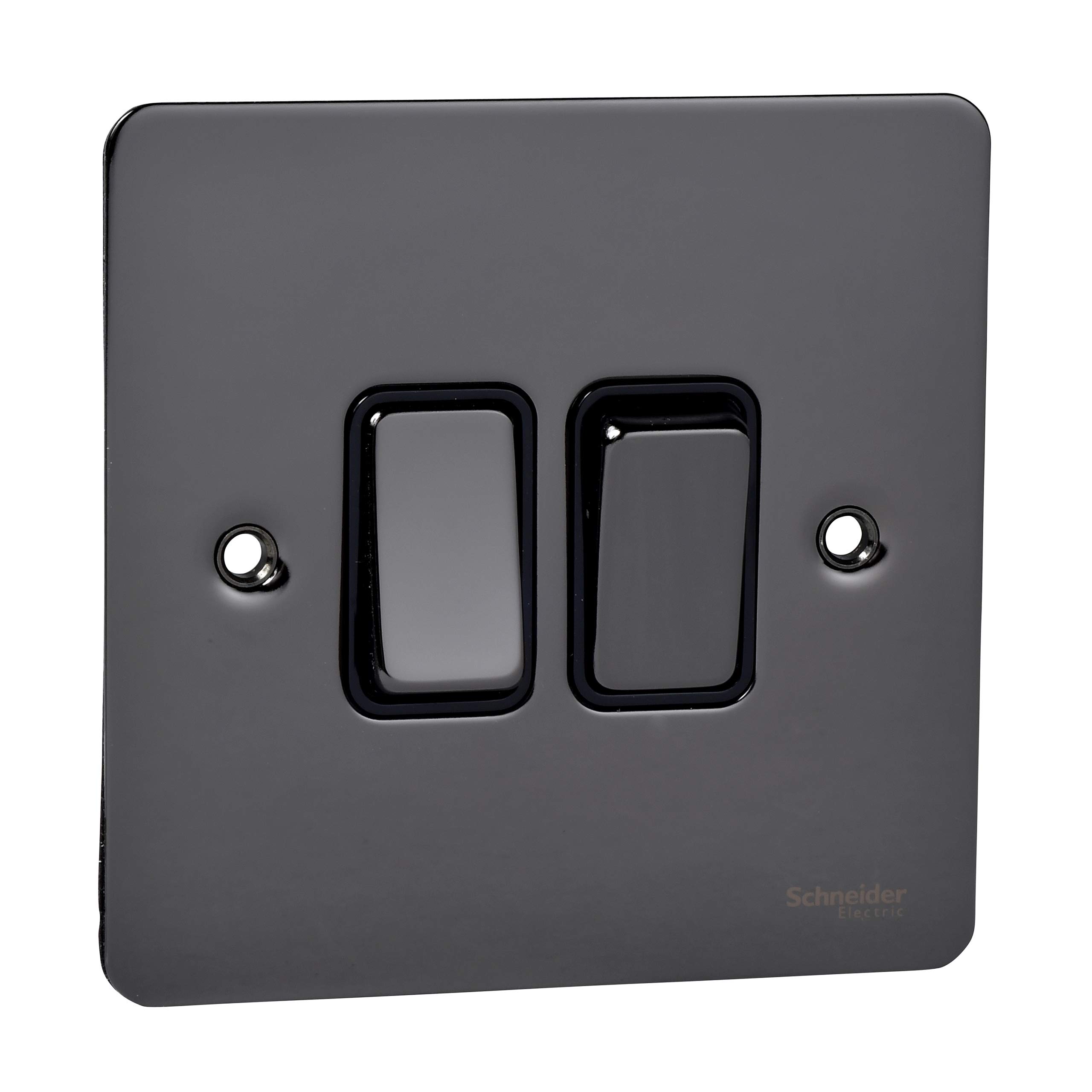 Schneider ElectricUltimate Flat Plate - Double 2 Way Light Switch, 16AX, GU1222BBN, Black Nickel with Black Insert