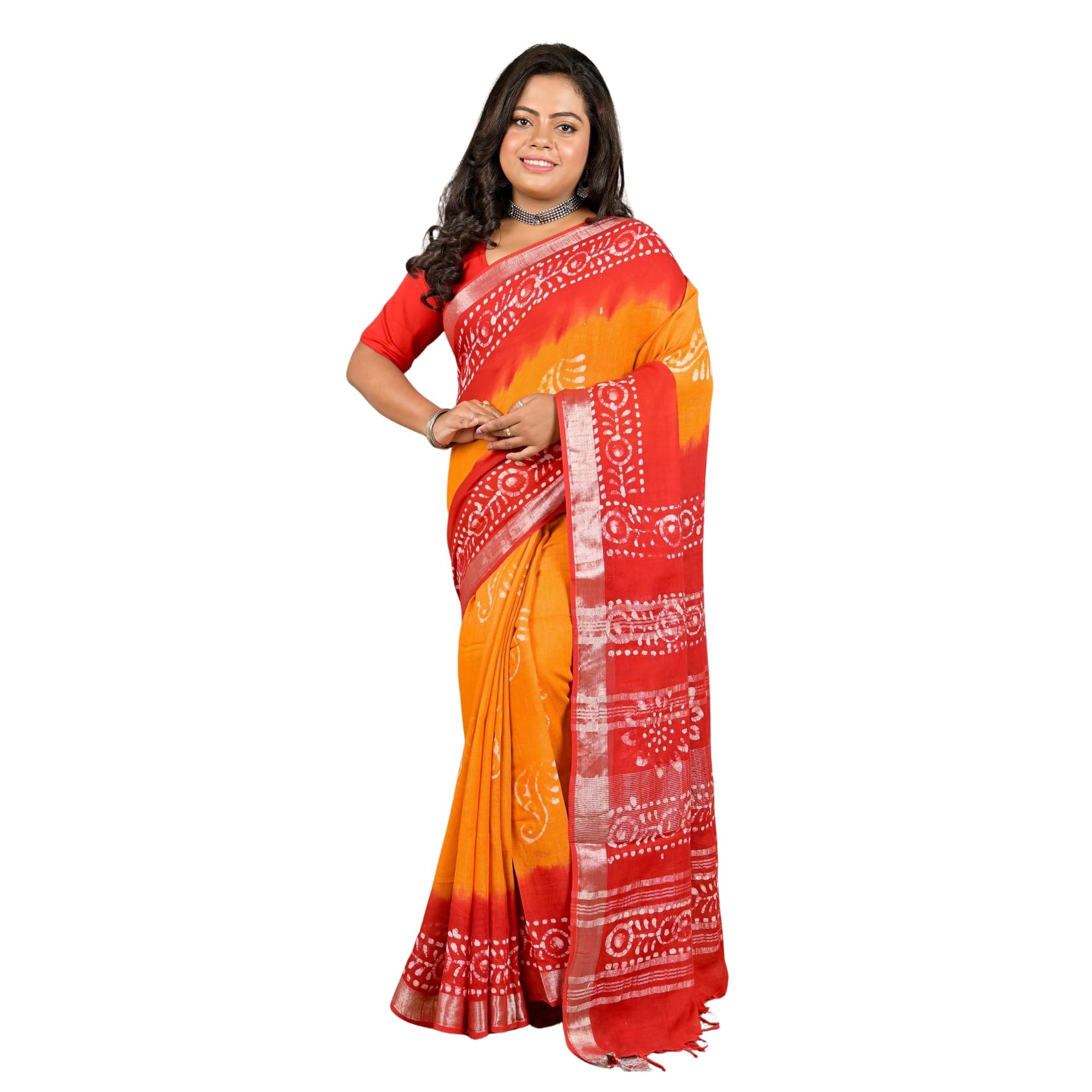 Dyed, Self Design Hand Batik Pure Cotton Saree-picture-17