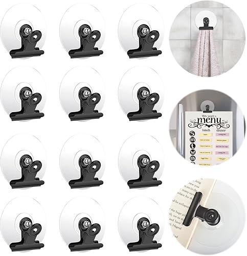 Clips de metal autoadhesivos, 12 clips autoadhesivos fuertes para colgar y organizar, clip de resorte para pósteres de papel, tapiz de fotos, pared,