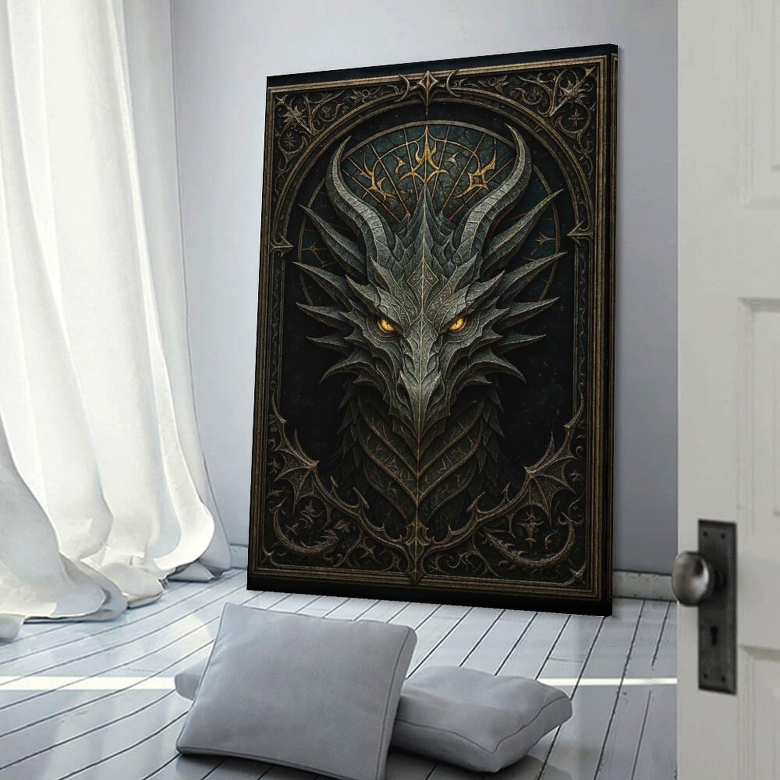 Junmoney Infernal Dragon Head – Gothic Demon Beast Wall Decor Canvas Print, 20x30inch(50x75cm), for Hallway, Lounge Or Guest Room, Decorative Present for New Homes