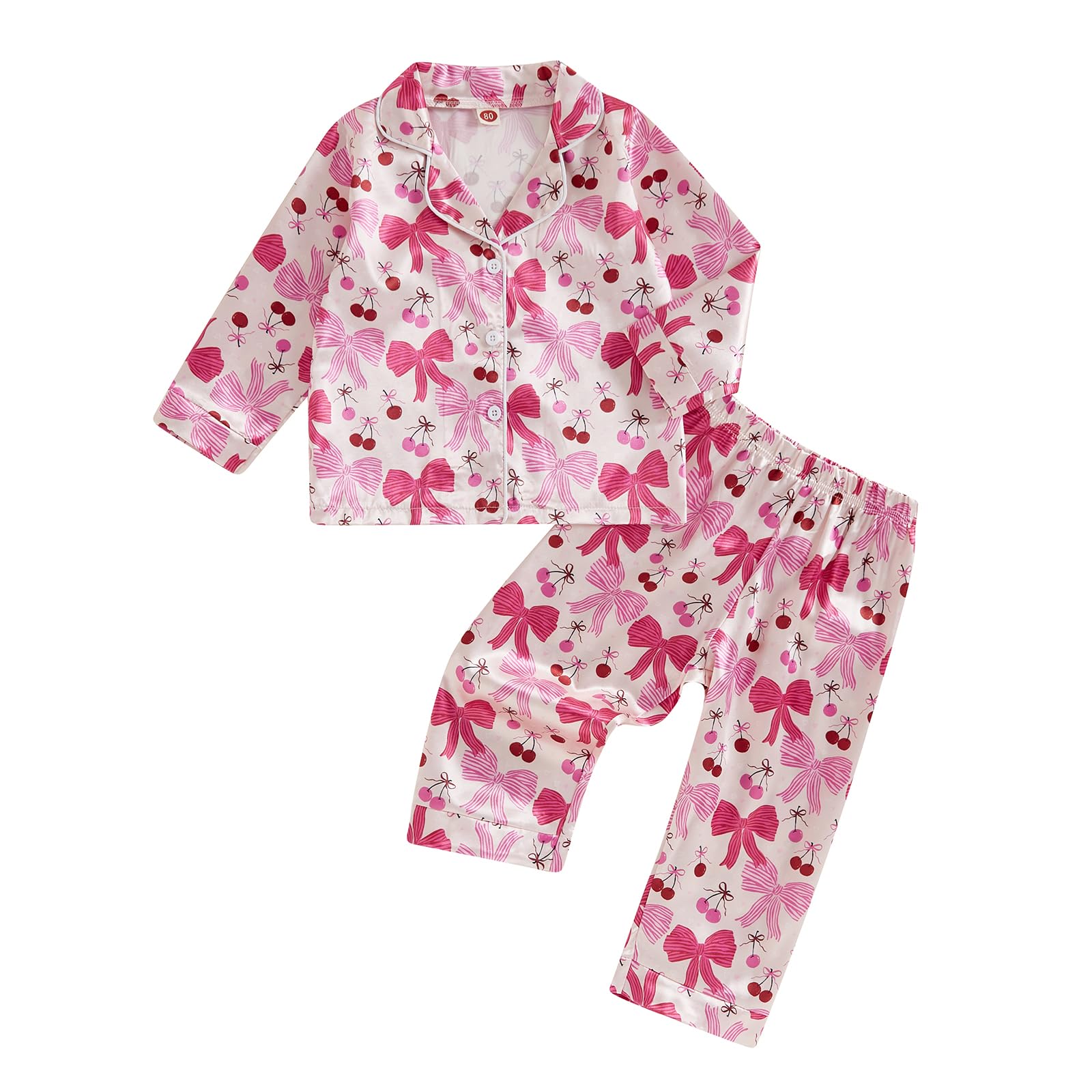 MAINESAKA Toddler Baby Girl Satin Silk Pajamas Long Sleeve Button Down Shirt Long Pants Pjs Fall Winter Sleepwear Lounge Set (Pink, 4-5 Years)