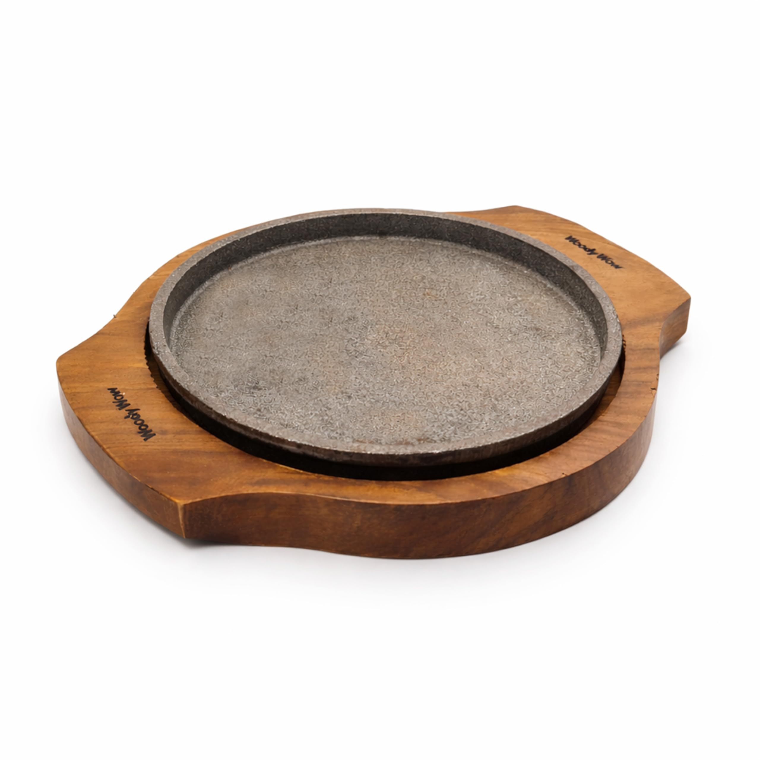 Round Sizzler Platter Small | Cast Iron Sizzler Plate with Wooden Base | Perfect for Serving Brownie Dessert Sizzler Tray for Dining