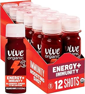 Vive Organic Energy Shot + Immune Support, Immune Defense with Ashwagandha, Green Tea & Caffeine, Gluten Free, Vegan, Energy and Focus, 2 Fl Oz (Pack of 12)