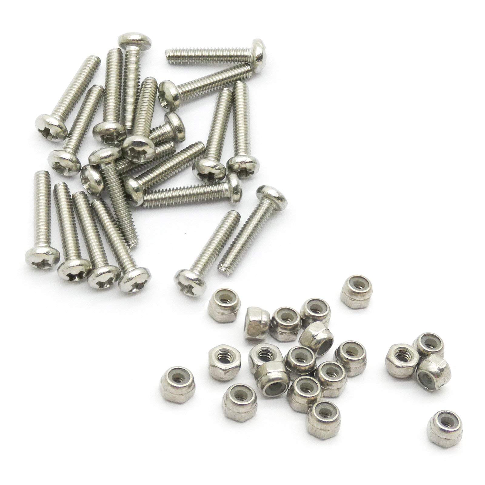 20pcs M2x10mm Stainless Machine Screw with 20pcs M2 Stainless Locking Nylon Nut (#0 Phillips)