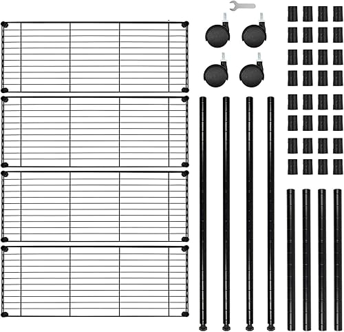 Miniatura 4 de Estantería de metal resistente de 4 niveles con rueda, estante de almacenamiento con patas ajustables, 36 pulgadas de ancho x 14 pulgadas de