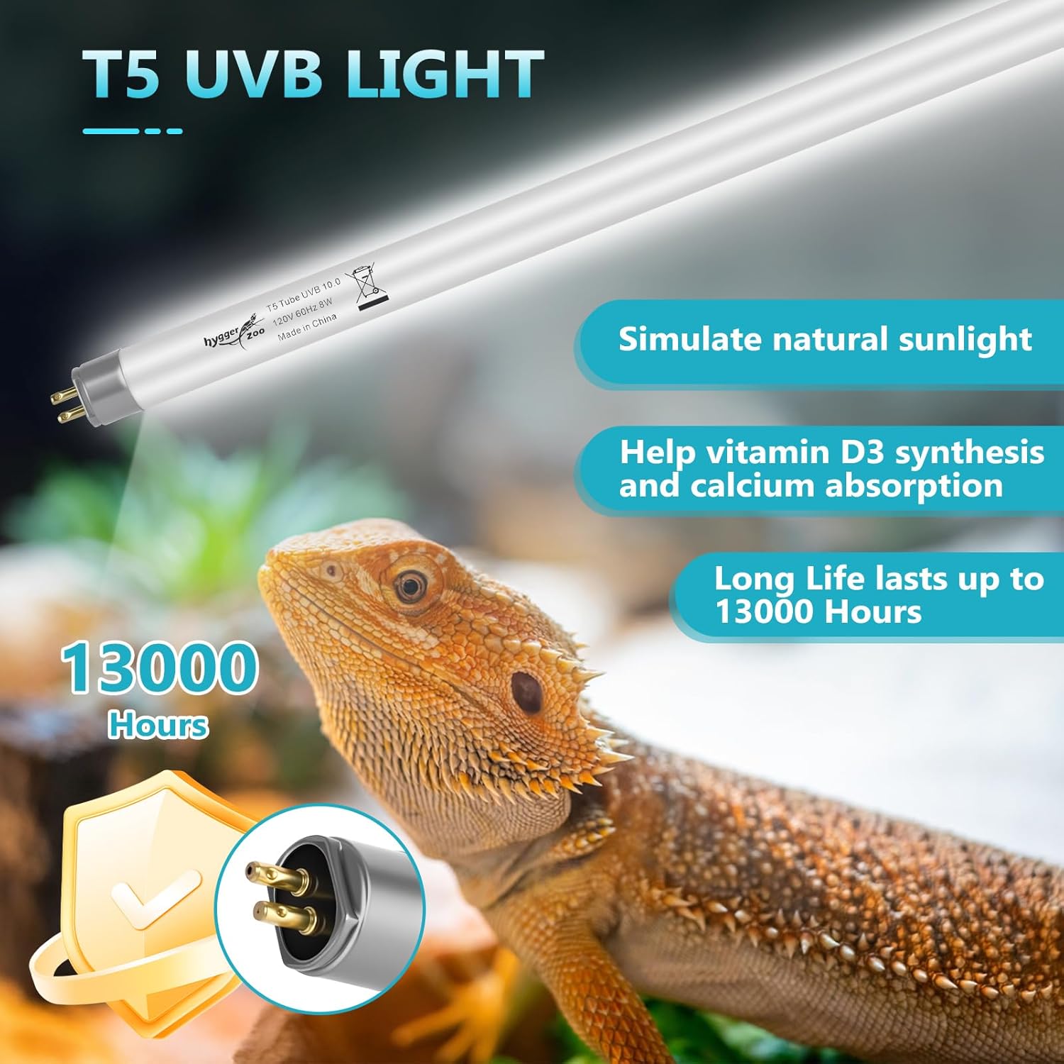 2-Pack UVB Reptile Light 10.0 Bulb 39W T5 Fluorescent Desert Lamp UVA for Bearded Dragon Tortoise Reptile & Amphibian