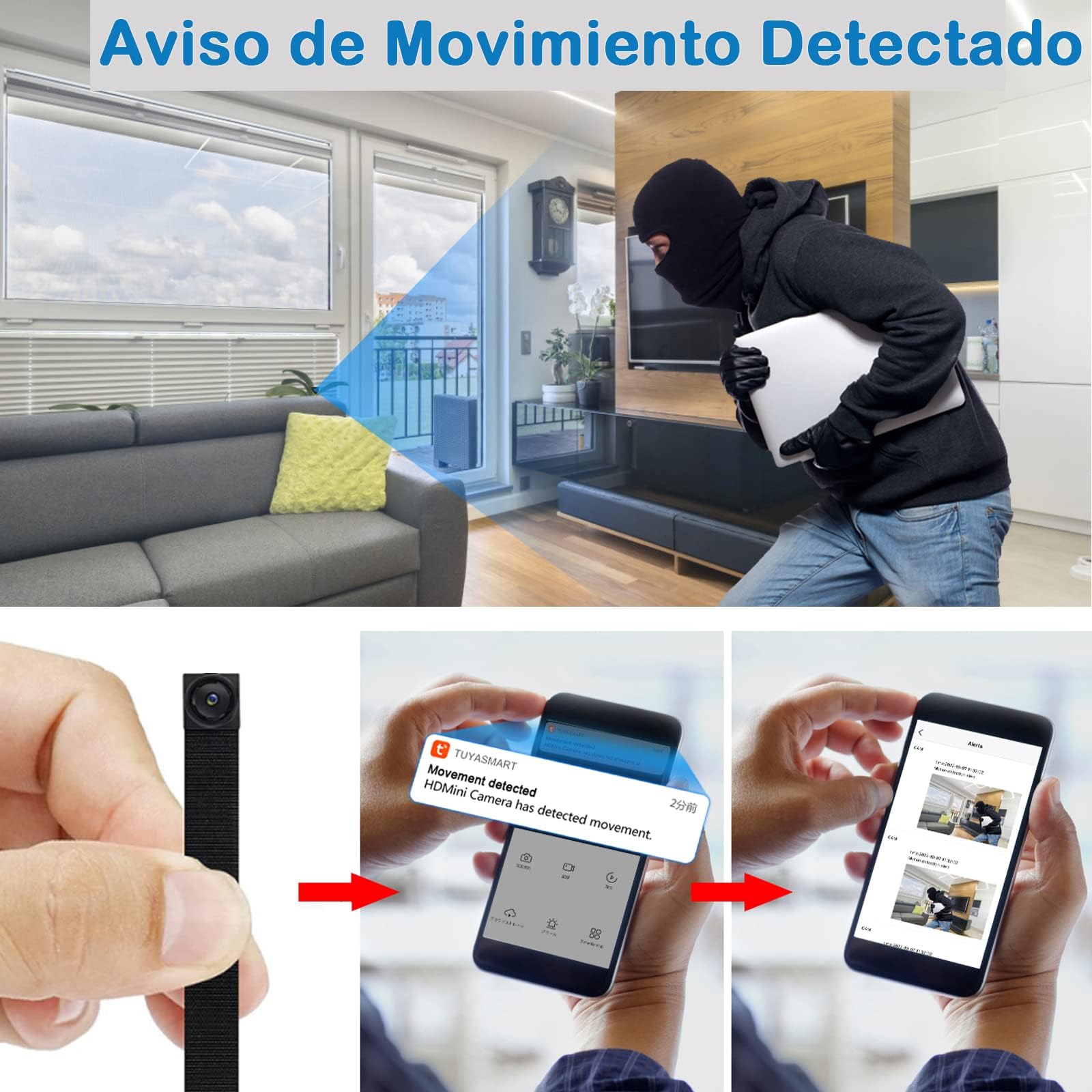 TANGMI Mini Camara Espia 1080P HD, Portátil 2.4G y 5Ghz Micro Camara Espia Oculta, Detección de Movimiento y Grabación en Bucle Mini Cámaras Espías con Batería