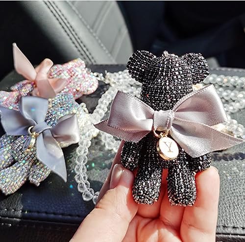 Miniatura 5 de Bonitos accesorios colgantes para espejo retrovisor con brillantes, adornos colgantes de diamantes para espejo de automóvil (negro)