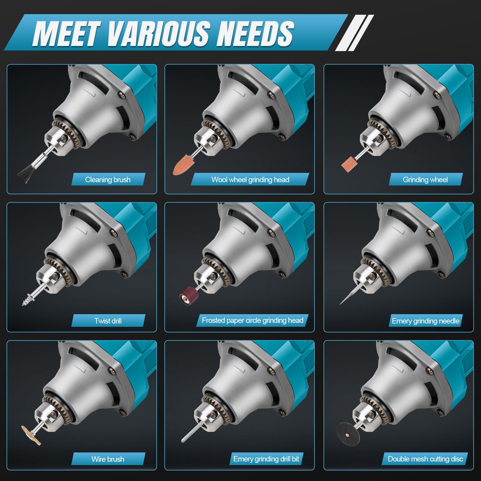 Smerigliatrice Dritta A Batteria 18V Compatibile Makita - 4 Velocità, 8000-26000 RPM, 99 Accessori - Foto 3