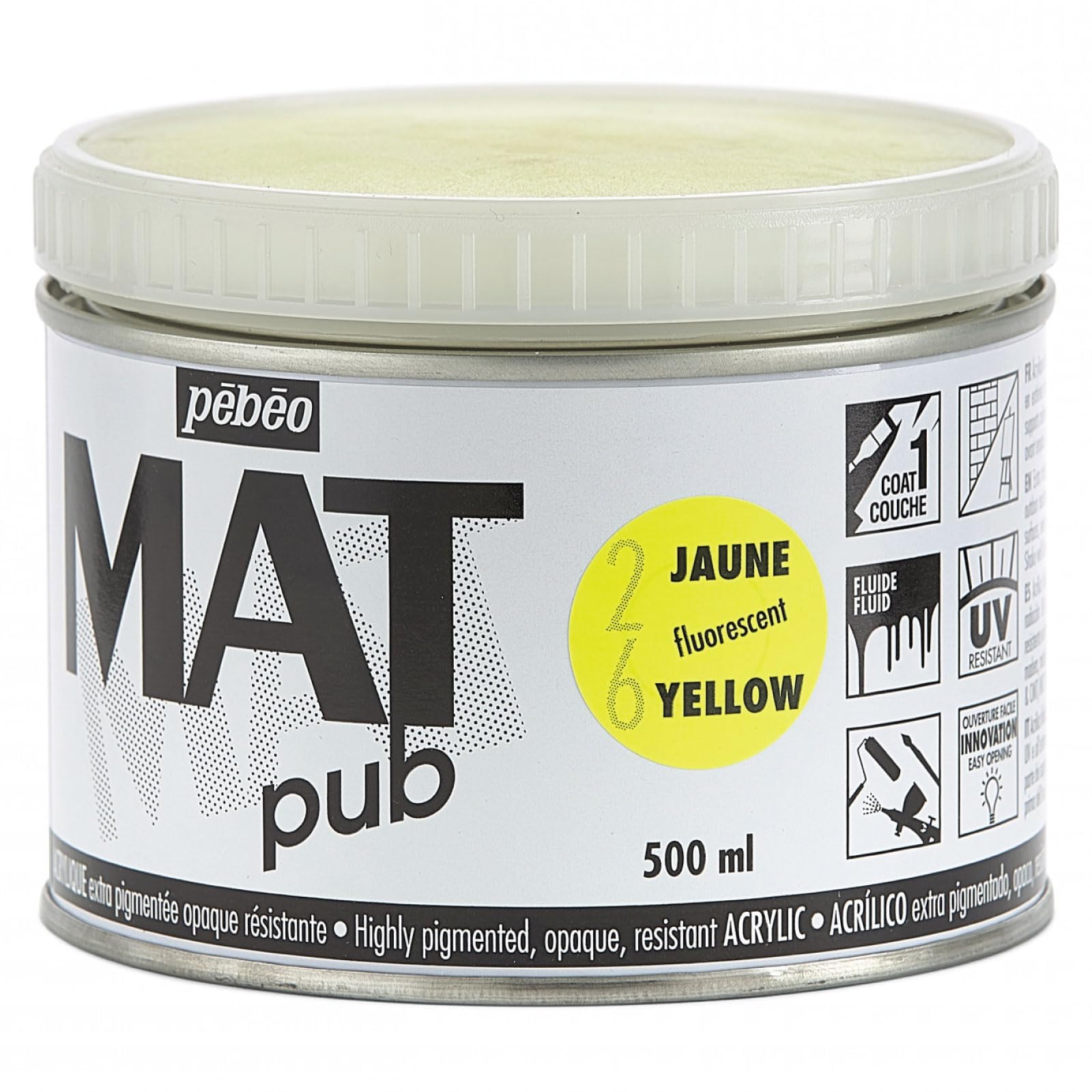 Pébéo 257026 acrílico mate Pub amarillo fluorescente 500 ml