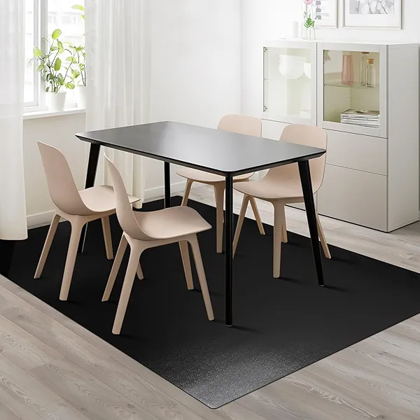Vinyl Floor Mat for Home, Black Waterproof Area Mat for Under Dining Room Table, Sturdy Plastic Rug Protector for Kitchen, Living Room, Yard, Garage, Large Baby Play Mat (8'×10')