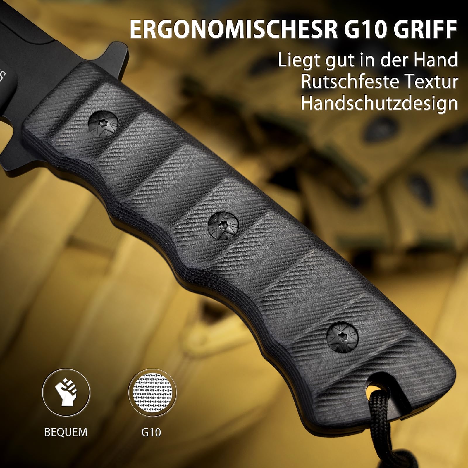 NedFoss BLACK PHOENIX Jagdmesser 42a Konform, 8.5cm D2 Stahl Full Tang Survival Messer mit Verstellbarer Clip & G10 Griff, Outdoor Messer mit Kydexscheide, Legales EDC Feststehendes Messer