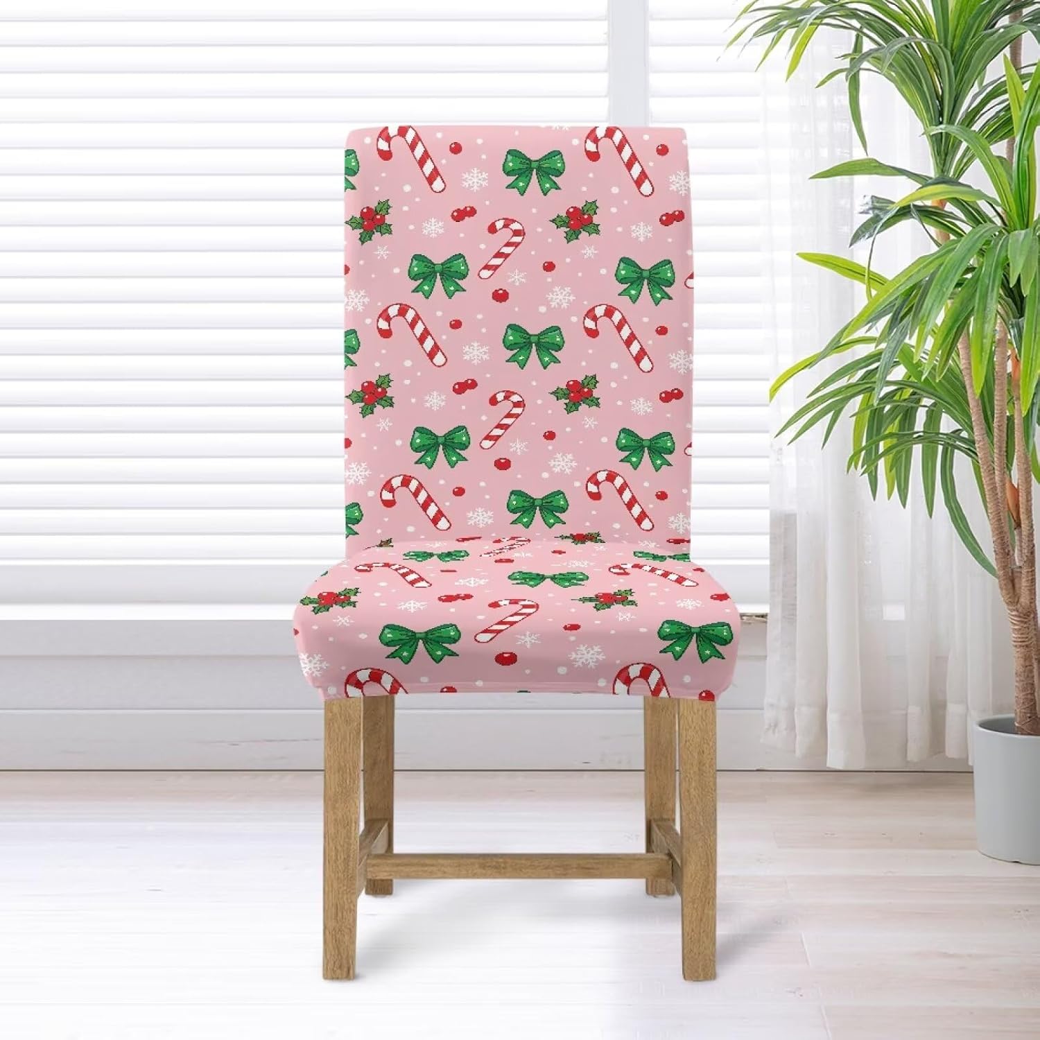 Rnyleeg Christmas Dining Chair Covers Cute Cane Candy Bow Pink Chair Covers for Dining Chairs 4 Machine Washable Kitchen Chair Protector Cover Navidad DecoracióN Casa Ofertas