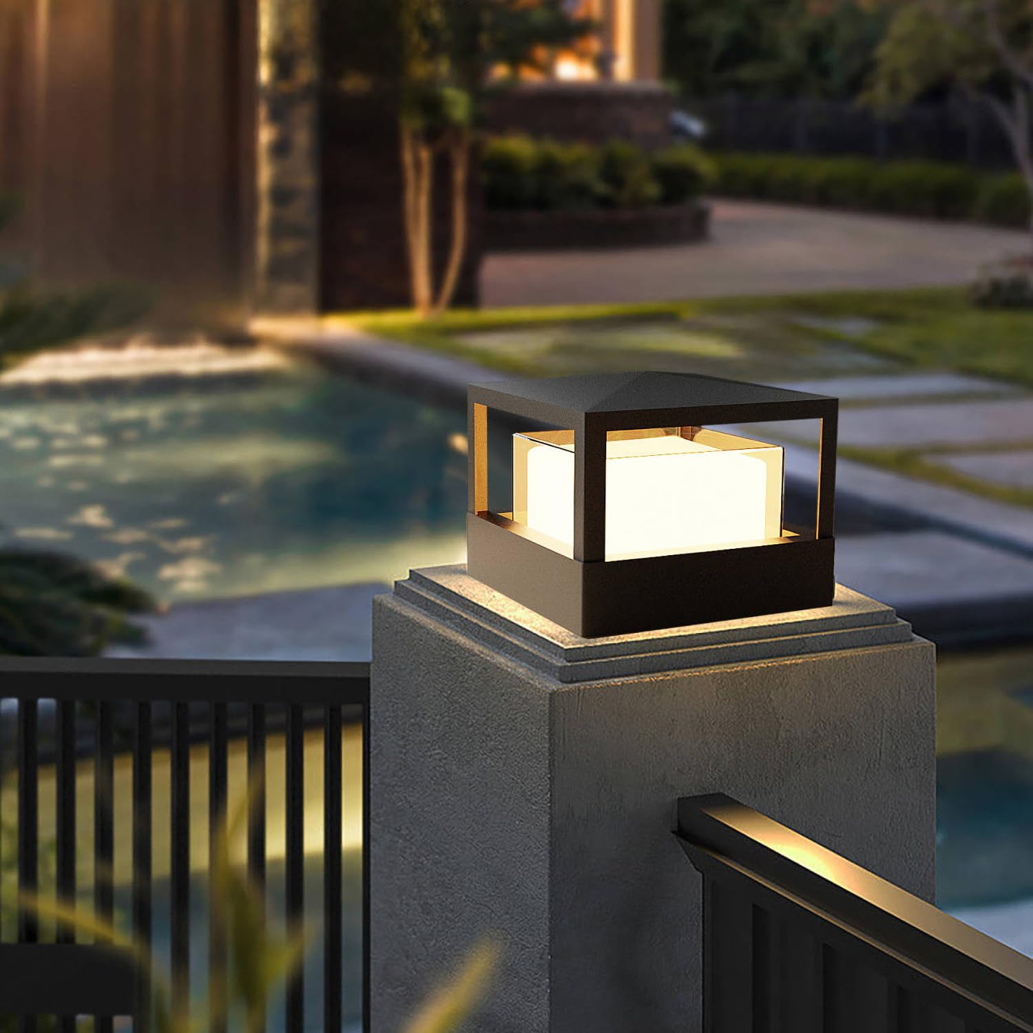 FREEUP Lampioni da Giardino Esterno, IP65, Alluminio, 3000k | 15W LED Lampione da Giardino Quadrato, Per Cancello, Vialetto, Terrazzo e Giardino, Nero