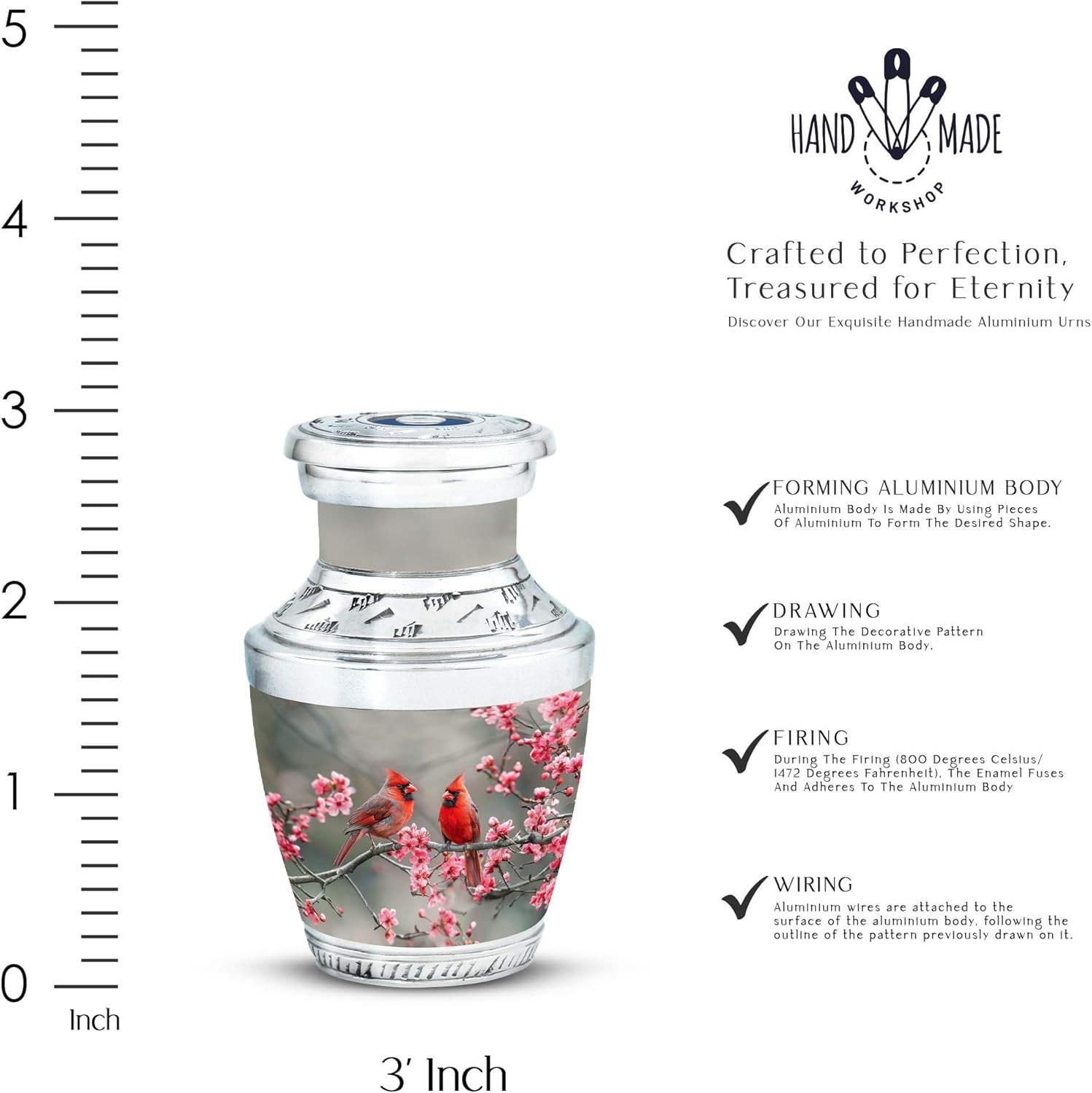 Cardinal Urns for Human Ashes - Small Urns for Human Ashes - Ashes Holder - Urn for Human Ashes - Funeral Urns for Adult Ashes Women (3 inch Pack of 1)