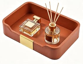 Luxury Leather Desk Storage Tray Decorative Organizer for Jewellery, Letter Basket, Leather Storage Tray, Watches, Cosmetics, Keys, Phone, Wallet, Orange