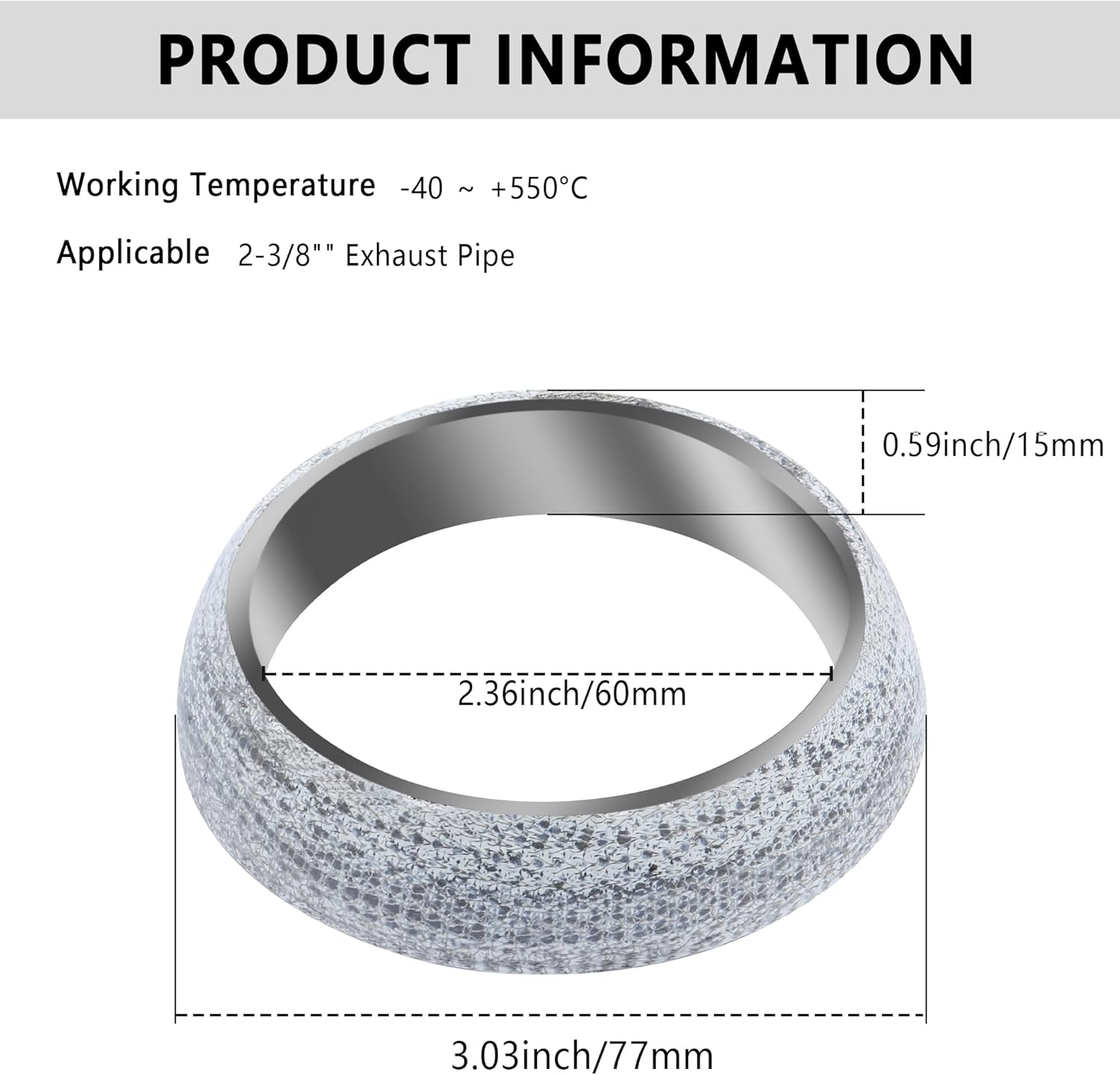 ID 2.36"/60mm Car Exhaust Manifold Gasket,Graphite Construction Exhaust Donut Gasket Seal Muffler Ring,Automotive Replacement Exhaust Flange Gasket for Stop Leakage(60mm)