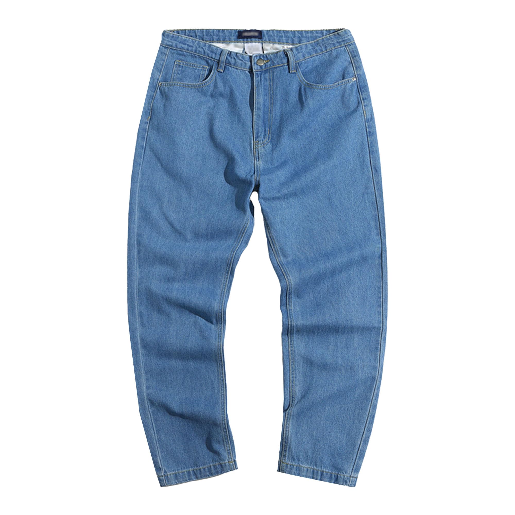 JEKE-DG Men's Straight Leg Denim Pants Baggy Casual Solid Hip Hop Jeans Trouser Casual Solid Streetwear Jeans (38,Blue 2)