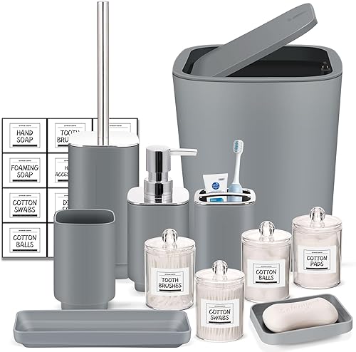 Miniatura 9 de Accesorios de baño verdes, juego de baño de 11 piezas, bandeja, soporte para cepillos de dientes, taza para cepillos de dientes, dispensador de