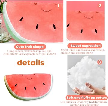 11.8 Watermelon Plush Pillow Soft Stuffed Fruit Plush Toy Gifts | for Kids,Pink