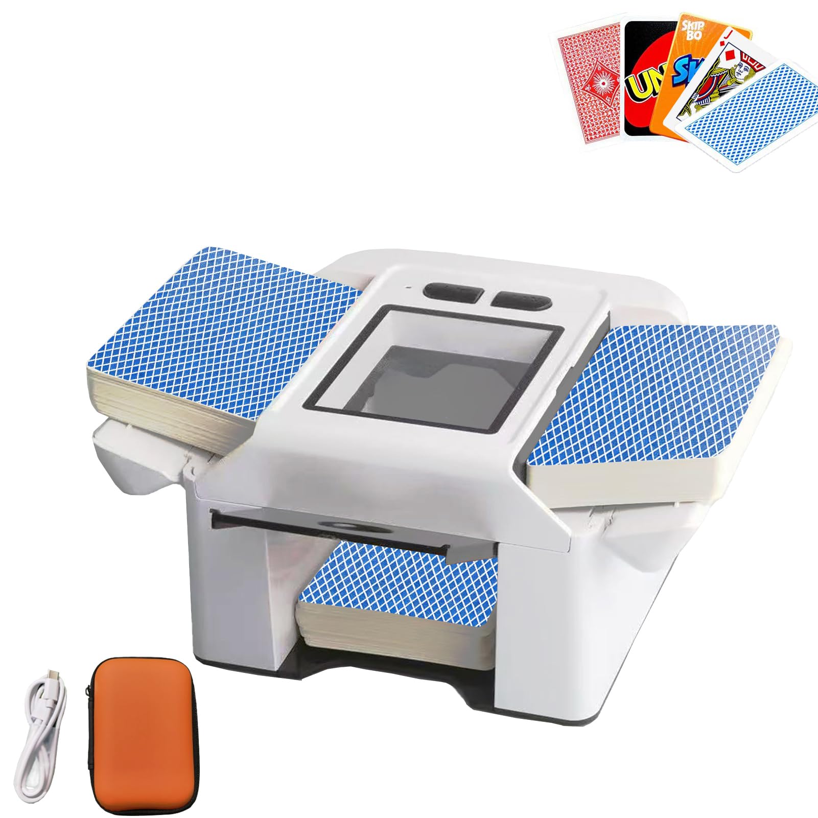 Mélangeur de cartes automatique 1-2 jeux de cartes pliable et portable - Étui à cartes - Machine pour poker, Blackjack, Texas Hold'em, jeux de cartes à domicile, UNO, Skip-Bo, Phase 10 | Haute vitesse et efficacité, gain de temps. Portable et pratique