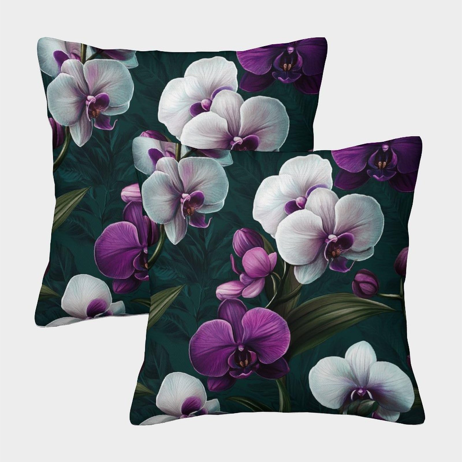 kaiyun 2 Pack Orchid - Artistic Flower Style 3D Image Printed Single-sided Cushion Cover 50x50cm
