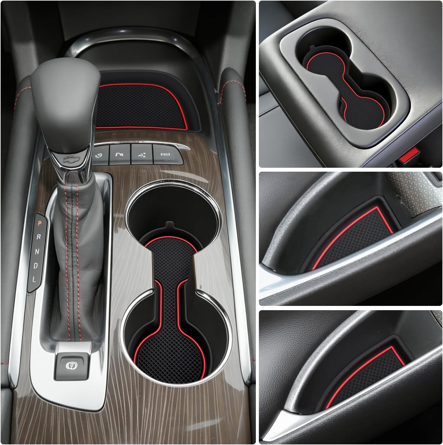 Auovo Cup Holder Inserts Coaster Center Console Liners Compatible with Chevy Malibu Accessories 2017-2025 Silicone Cup Mat Pad Door Liners Car Interior Decoration(Red, 7PCS-with Door Liners)