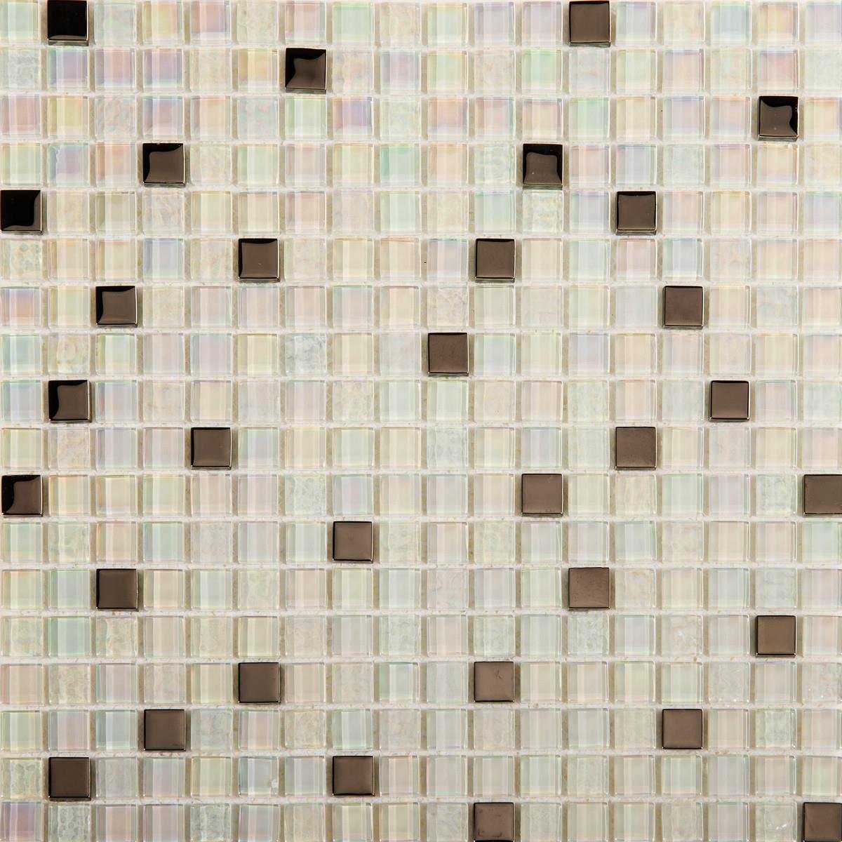 White Iridescent Textured and Smooth Glass Mosaic Tiles Sheet (MT0143)
