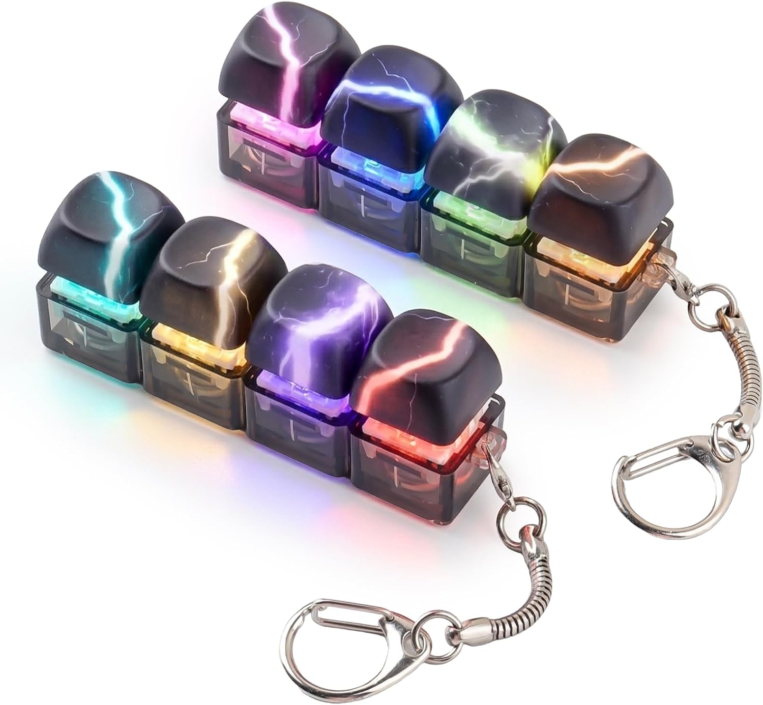2 Pack Keyboard Fidget Toy with LED Lights and Keychain, Stress Relief Clicker for Adults, Loud Clicky Buttons with RGB Lightning Effects for Anxiety Decompression at Office Library Home