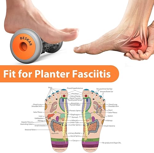 Miniatura 10 de BESKAR Rodillo masajeador de pies para alivio de la fascitis plantar, rodillo portátil para pies a tejido profundo, masaje muscular de arco de pies