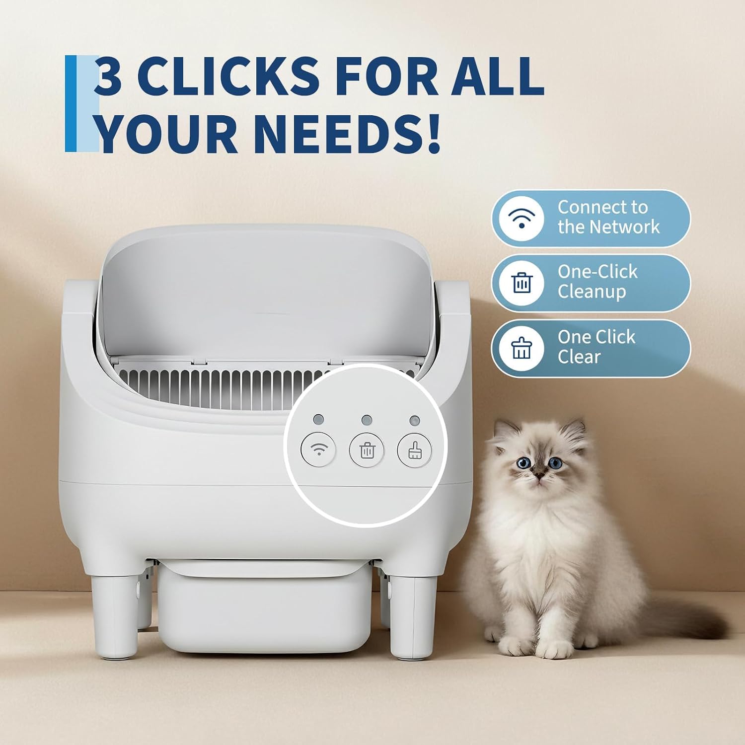 Automatic Cat Litter Box Self Cleaning with App, Smart Electric Self Cleaning Cat Litter Box with Odor Control and Safety Sensors, WiFi Enabled Large Capacity Open Top Litter Box for Multiple Cats