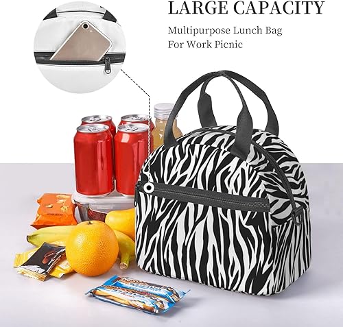 Miniatura 5 de Bolsa de almuerzo con estampado de cebra para mujereshombres, bolsa de almuerzo aislada, reutilizable, oficina, trabajo, picnic, playa, lonchera