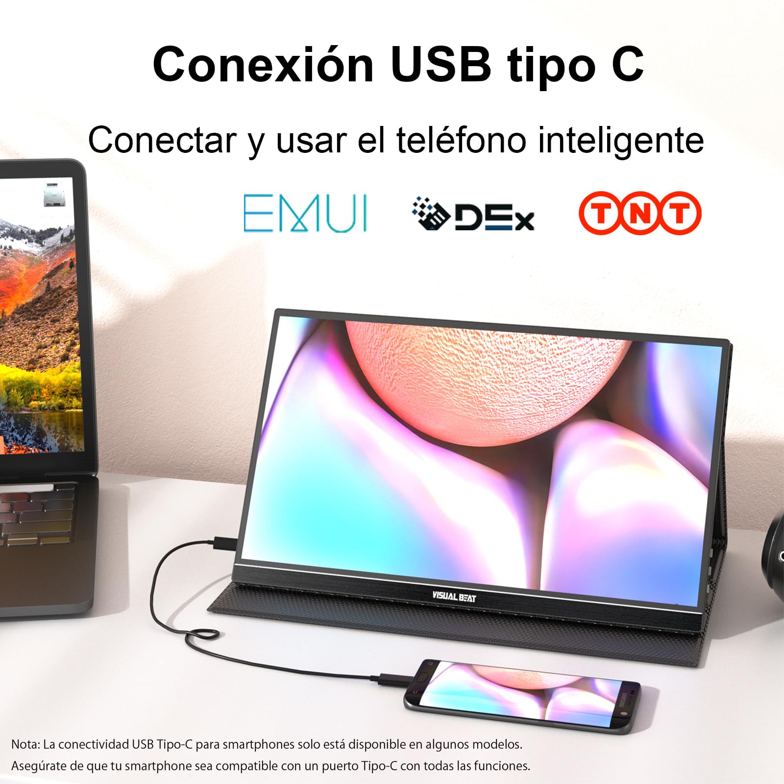 Visual Beat Monitor Portátil Táctil 15,6" Full HD 1080P, IPS 100% sRGB, USB-C y HDMI, Toque de 10 Puntos, Funda Soporte, VESA, para Portátil, PC, Mac y Switch
