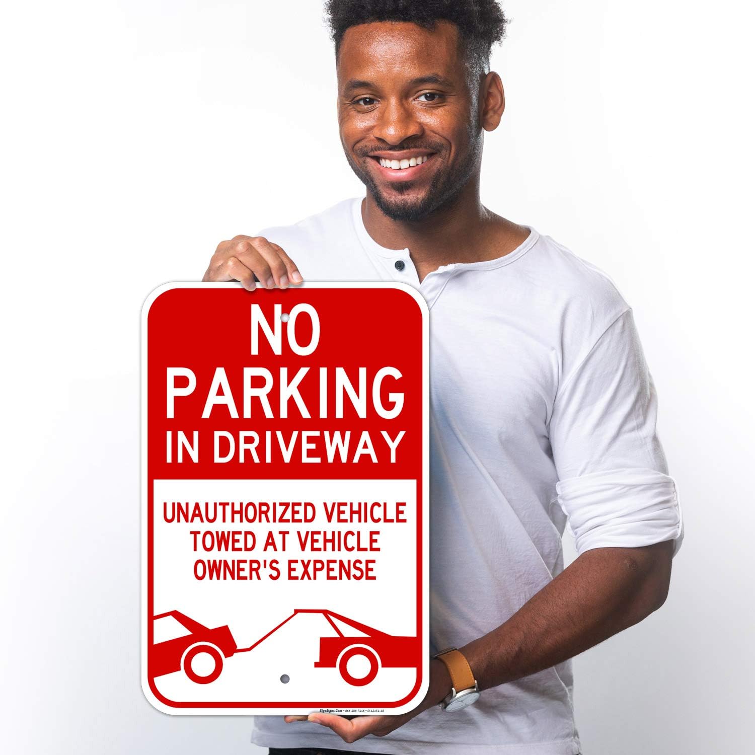 No Parking in Driveway Sign, Unauthorized Vehicles Will Be Towed Sign, 12x18 Inches, Rust Free .063 Aluminum, Fade Resistant, Made in USA