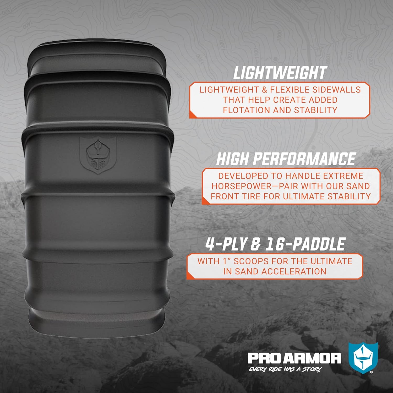 Pro Armor T301414SA Sand Rear UTV Tire 30x14 R14 4-Ply 16-Paddle for RZR Ranger Maverick, Black