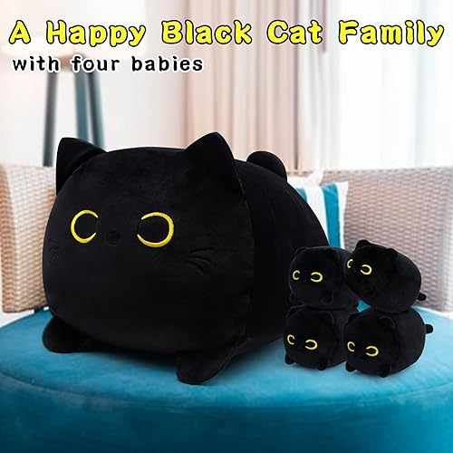 Miniatura 2 de LSYDCARM Juguetes de almohada de peluche de gato negro, almohada de gato negro de 12 pulgadas, muñecas de peluche de gato negro Kawaii con 4 lindos