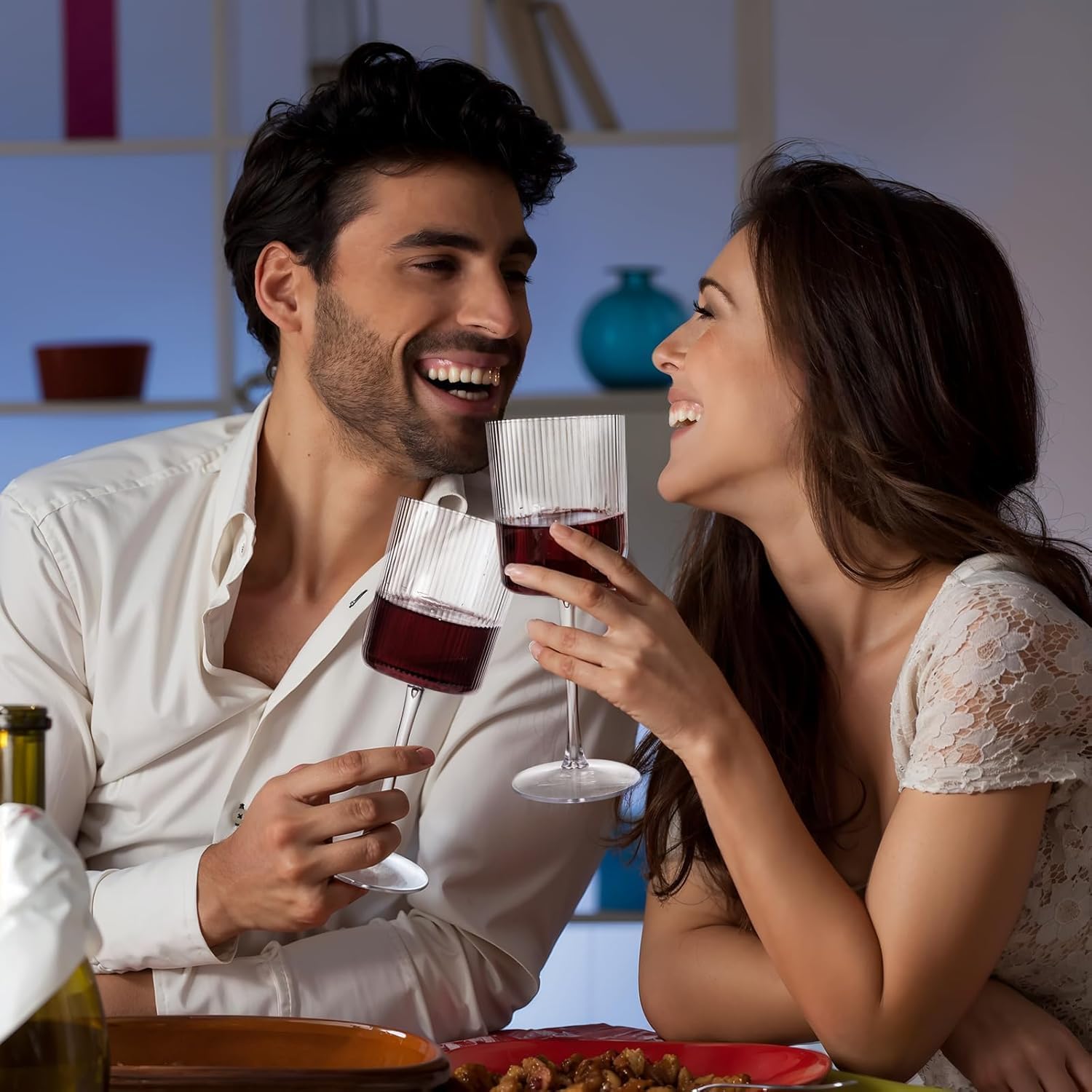 Ciaell 12 PCS Plastic Ribbed Wine Glasses - 10 OZ Plastic Square Wine Glasses with Stem - Disposable Champagne Cups for Parties & Weddings & Party & Valentine's Day - Image 8