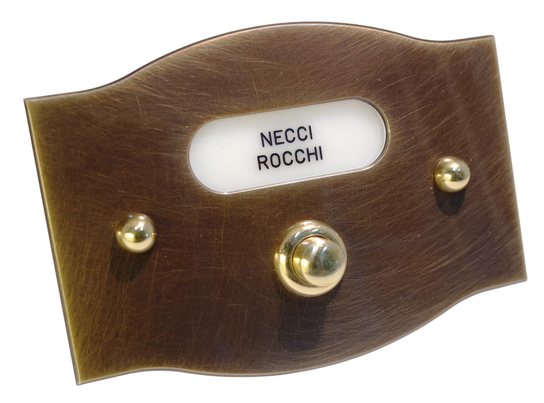 Neroni Mameli Campanello in Ottone Bronzato per Esterno abitazione - Porta Ingresso Casa, con Pulsante Elettrico - Modello Costantino - Made in Italy